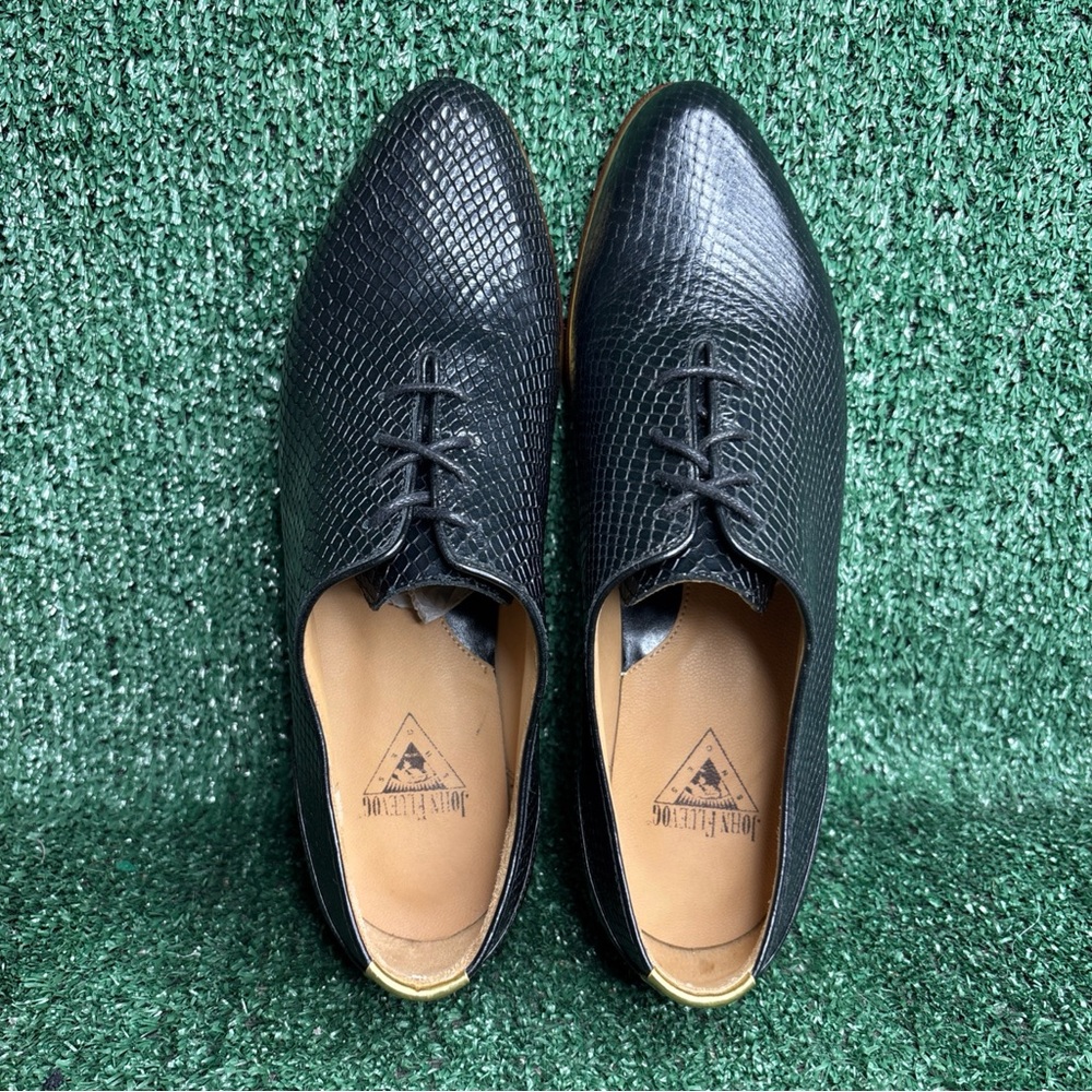 John Fluevog Black Textured Leather Lace-Up Heels - Picture 5 of 12